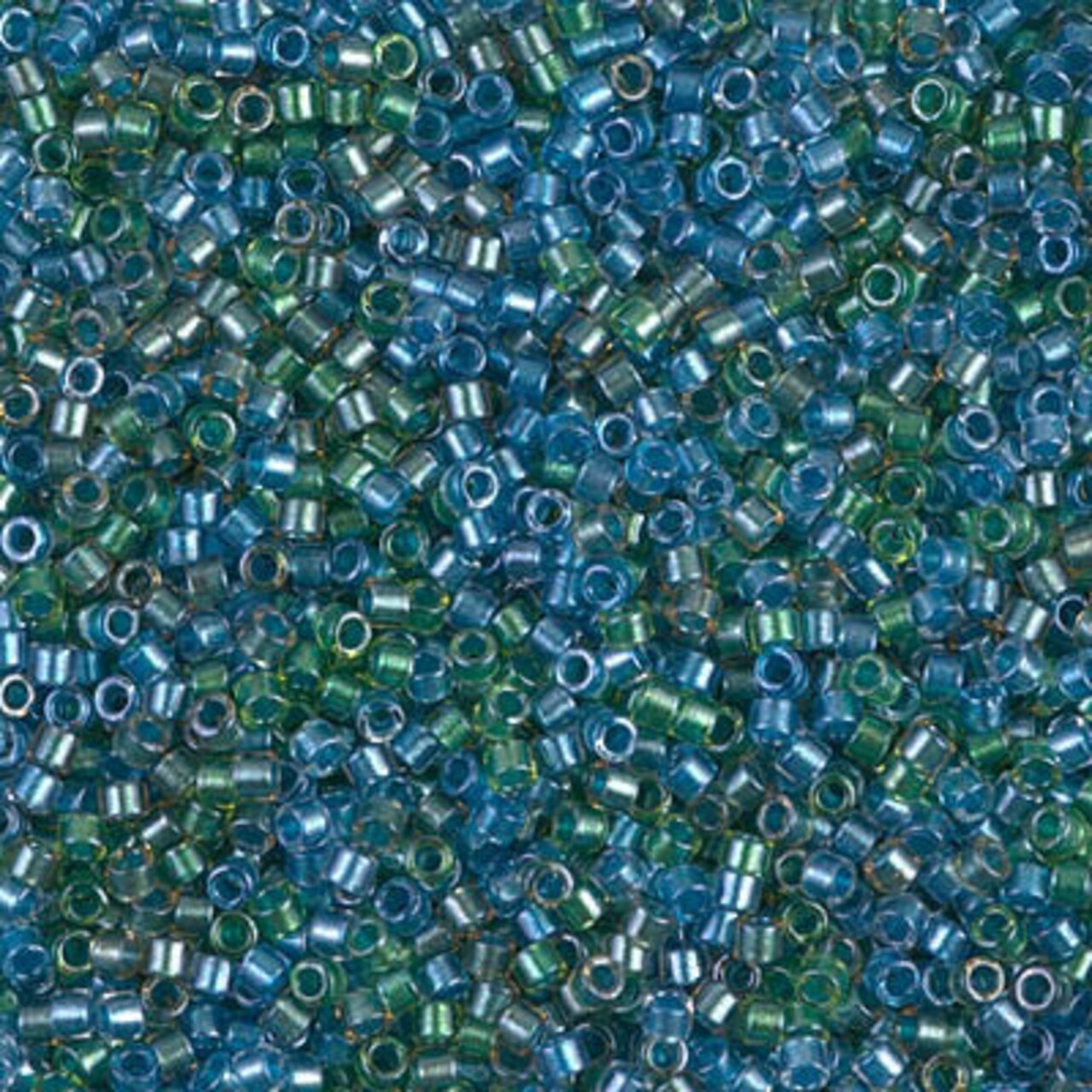 Miyuki Delica Bead 11/0, DB0985, Sparkling Lined Caribbean Mix (blue green), 5 grams